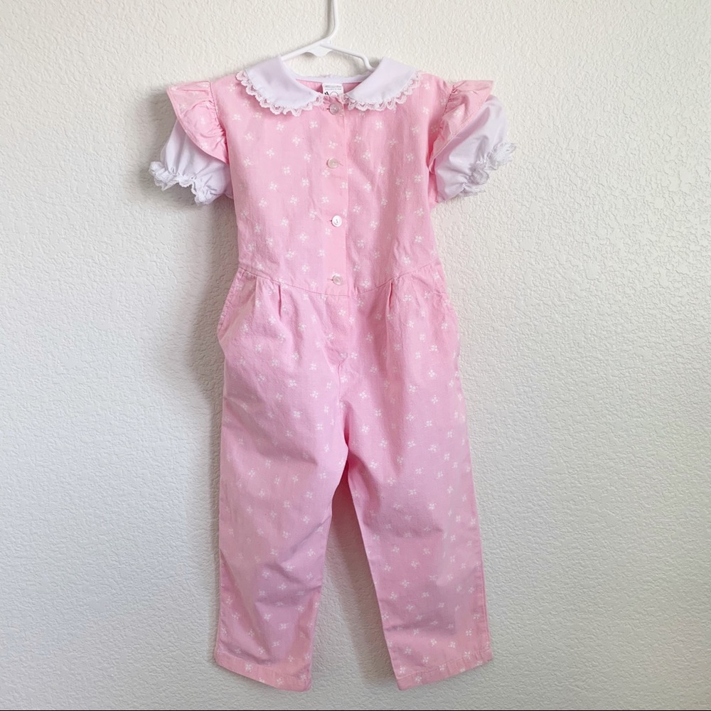 Vintage pink Romper with white Peter Pan Collar